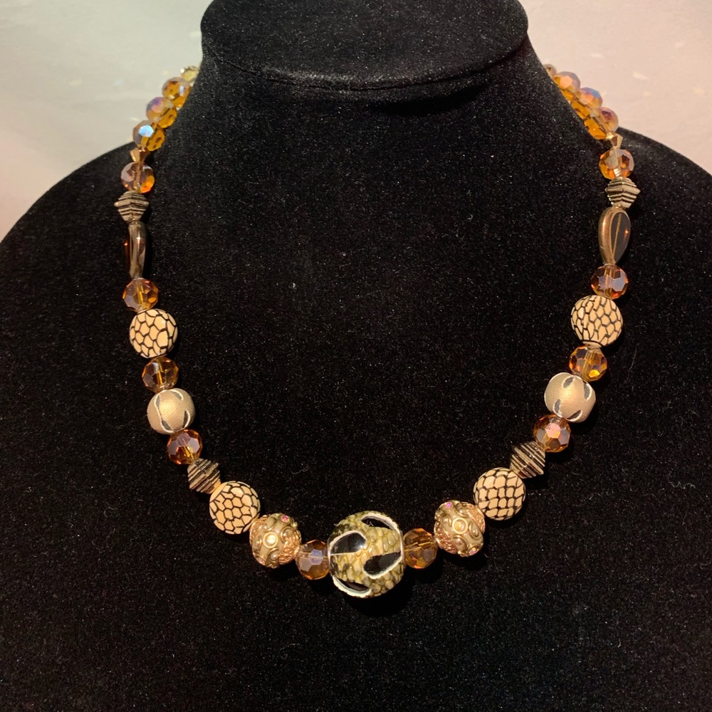 Gold and Black Crystal Chunk Necklace